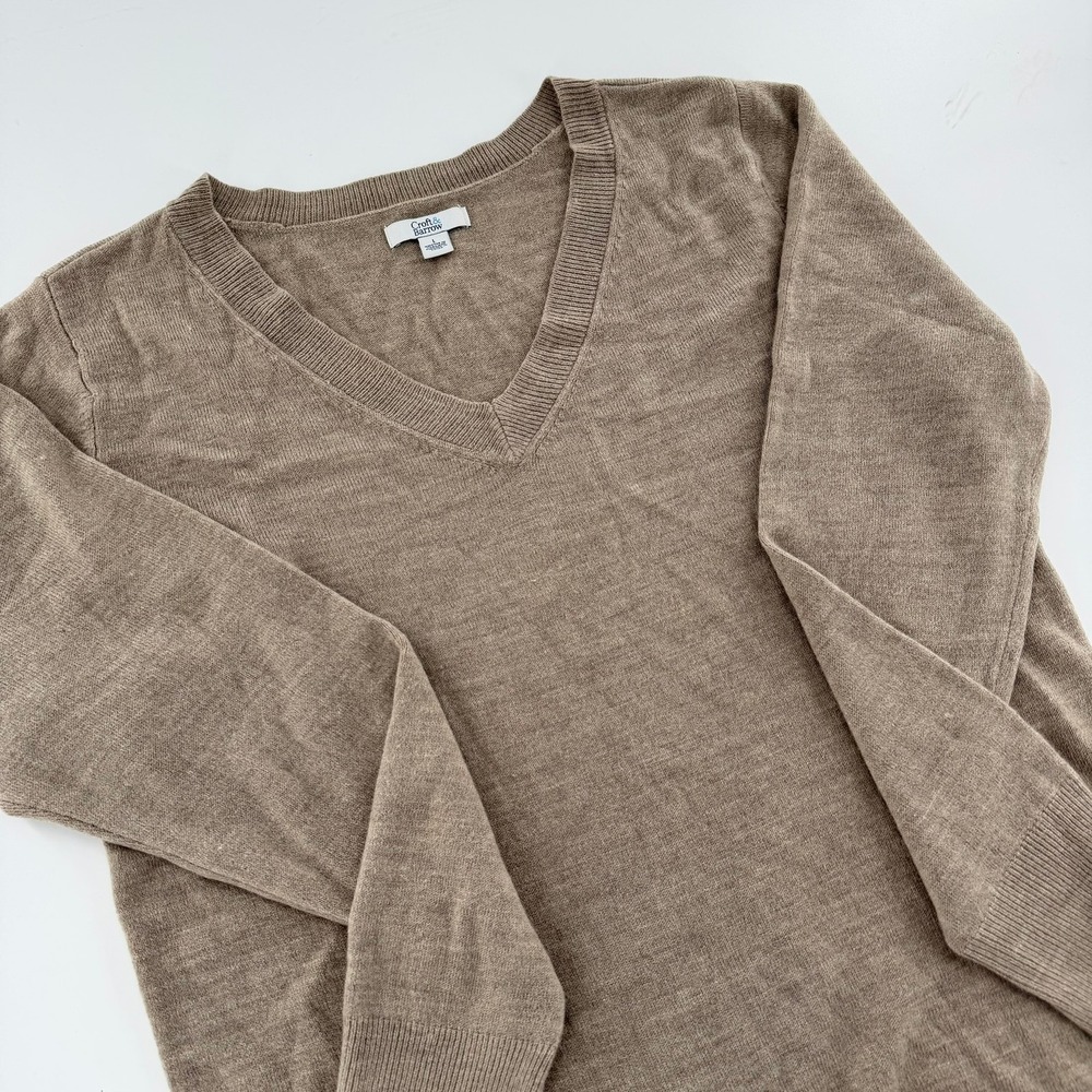 Croft & Barrow V Neck Sweater Modern Women Large Brown Solid Pullover Knit Top - Picture 3 of 7
